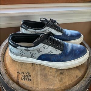 Authentic Louis Vuitton Monogram Trocadero Sneakers Black Blue Silver Gray 11
